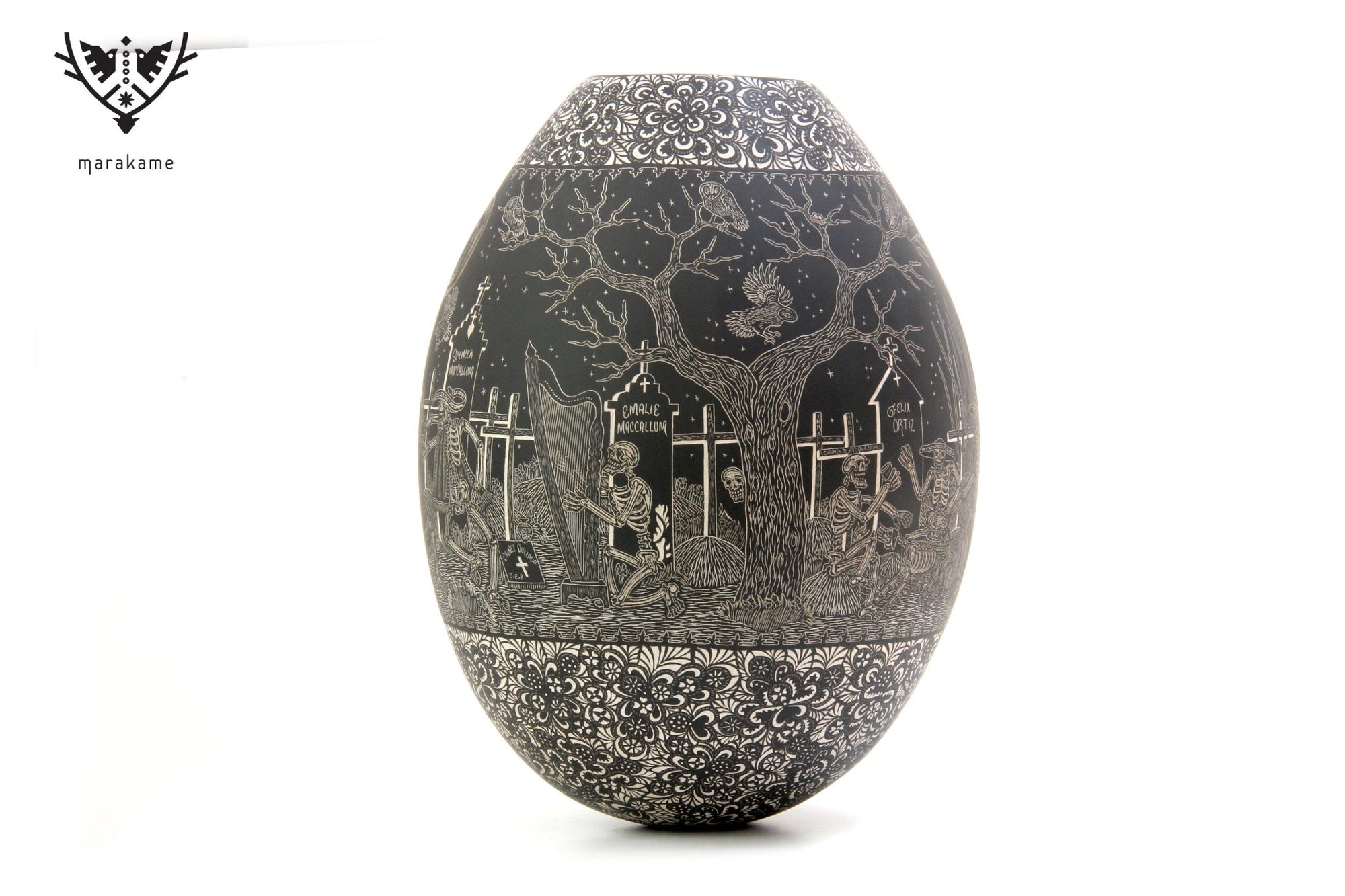 Mata Ortiz Ceramic - Life and Death at night - large piece - Huichol Art - Marakame