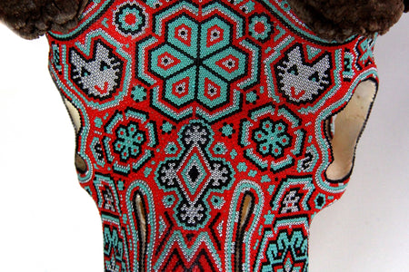 Cráneo auténtico de borrego Cimarrón - Tatewari - Arte Huichol - Marakame