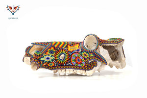 本物のカバの頭蓋骨-WeriyaukiaaII-Huichol Art-Marakame