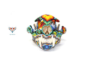 Huicholネコの頭蓋骨-「EwiXaweII」-Huicholアート-マラカメ