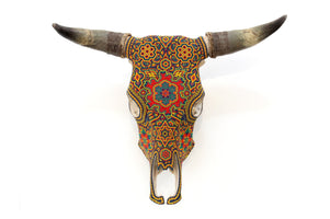 Teschio di mucca Huichol Art - hikuri neixa in tseriekame - Huichol Art - Marakame