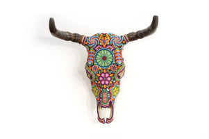 Arte Huichol del teschio di mucca - Hikuritame - Arte Huichol - Marakame
