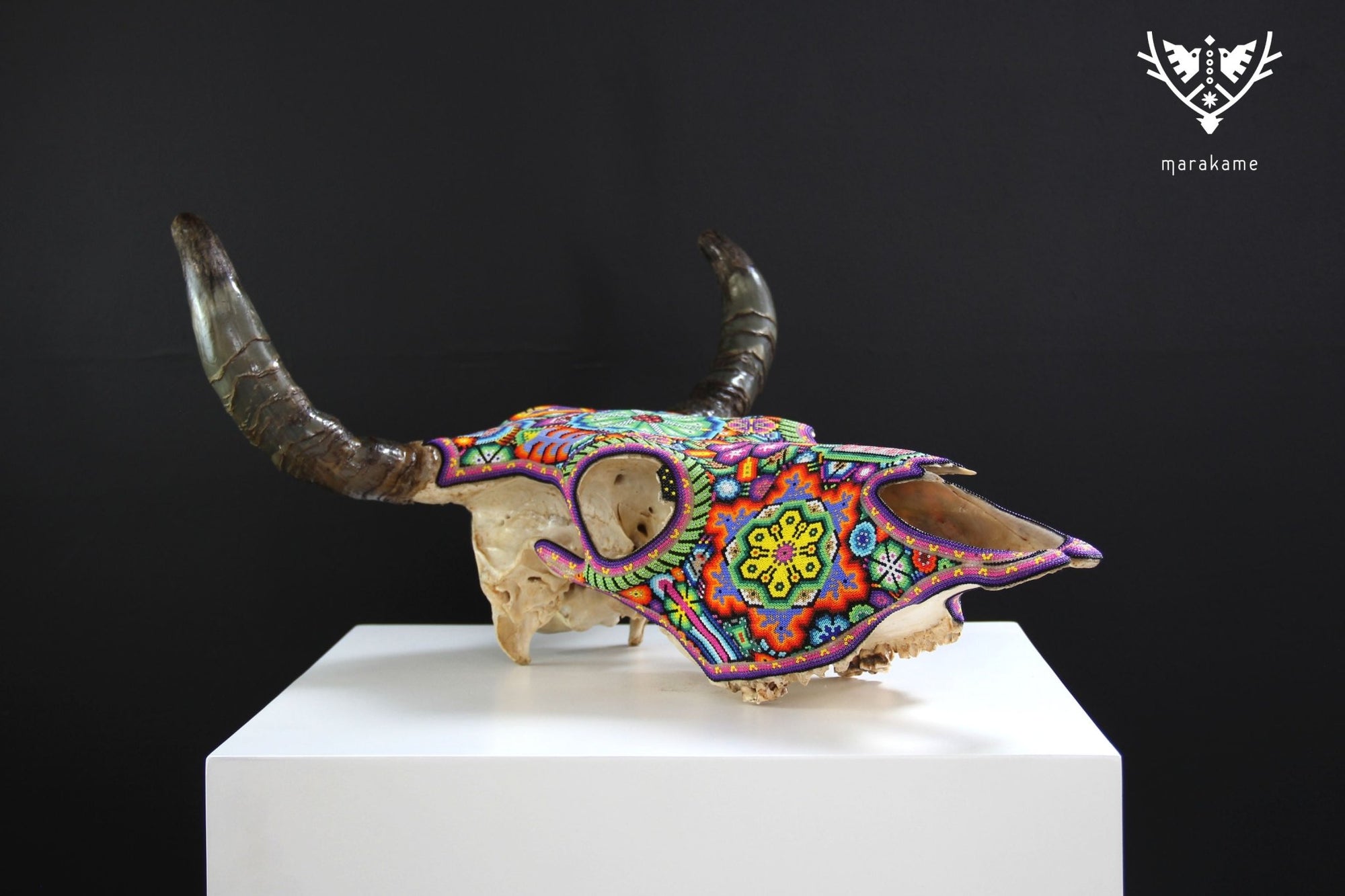 Arte Huichol del teschio di mucca - Hikuritame - Arte Huichol - Marakame