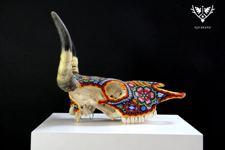 Cow skull Huichol art - iku maxa - Huichol art - Marakame