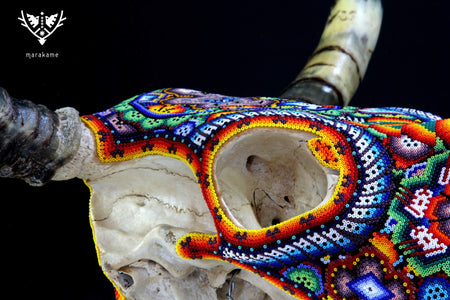 Cow skull Huichol art - iku maxa - Huichol art - Marakame