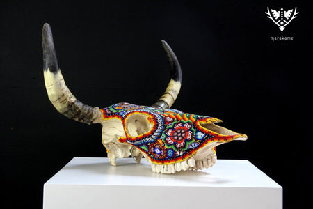 Cow skull Huichol art - iku maxa - Huichol art - Marakame