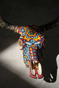 Cráneo de vaca Arte Huichol - Maxa kuaxi - Arte Huichol - Marakame
