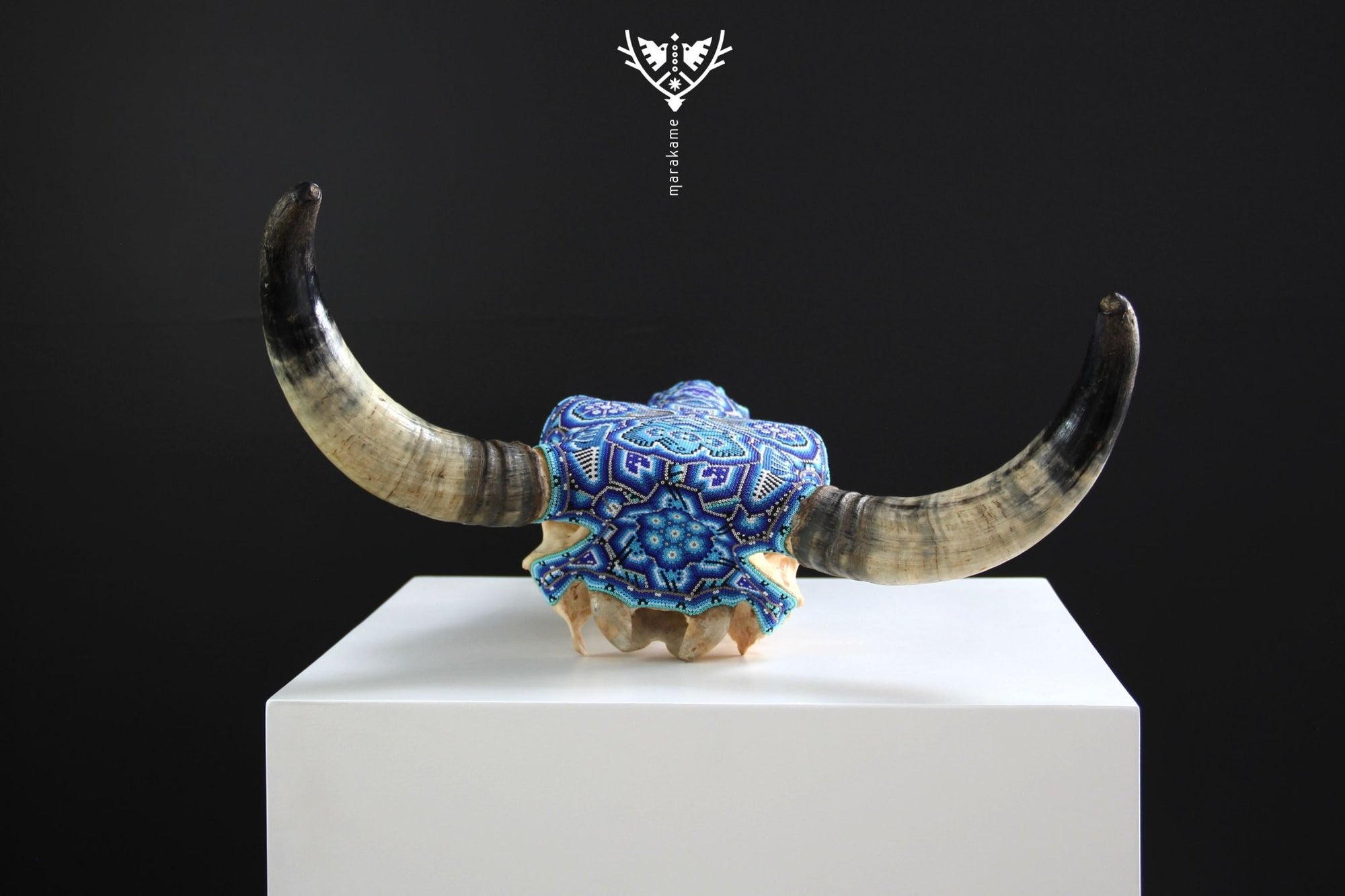 Crâne de vache Huichol Art - Muwieri yuawi - Huichol Art - Marakame