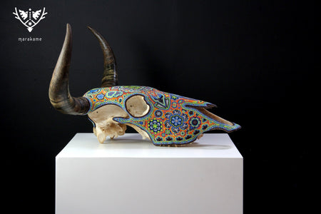 Teschio di Mucca Arte Huichol - Peyote - Arte Huichol - Marakame