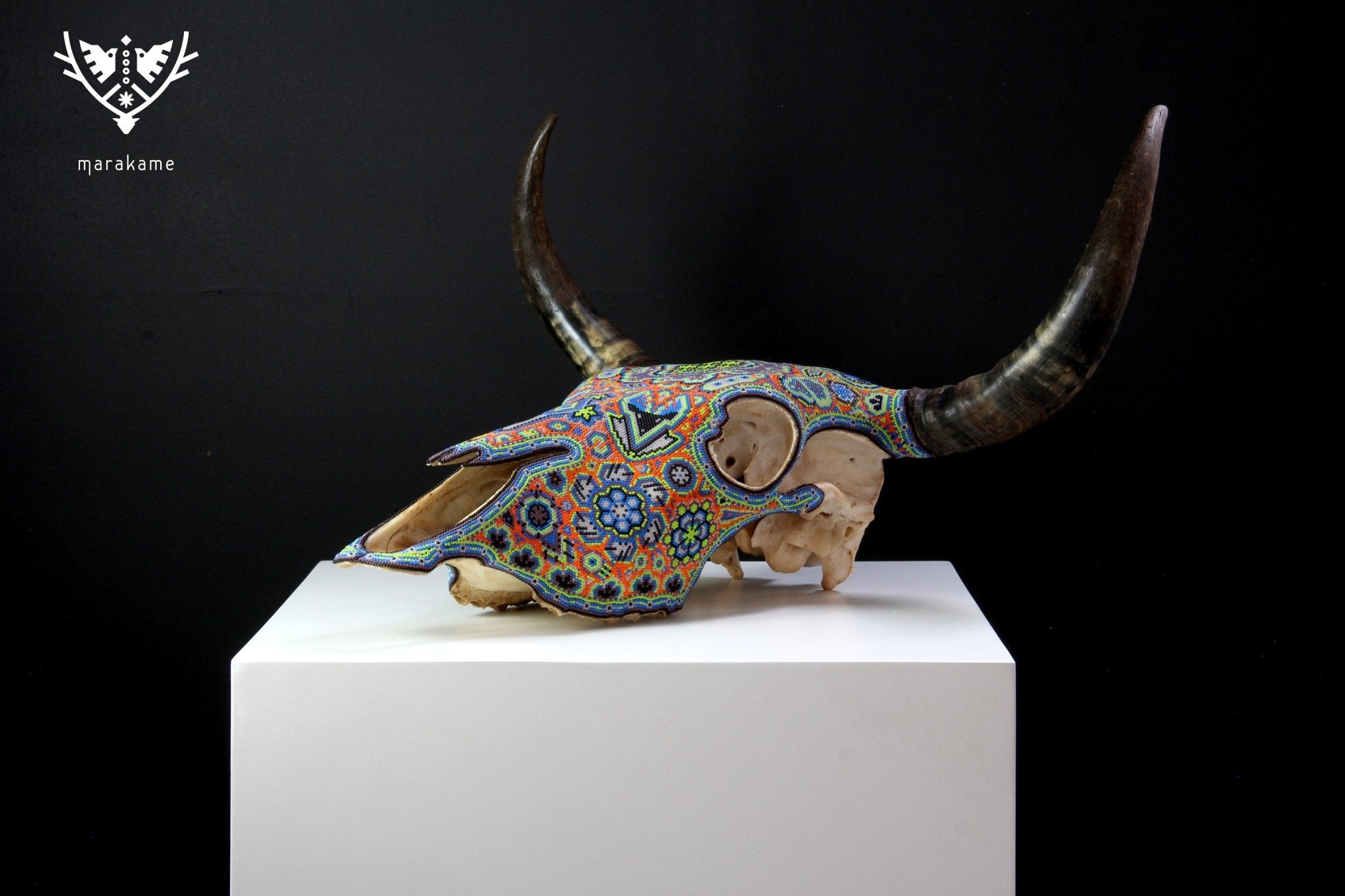Cráneo de vaca Arte Huichol - Peyote - Arte Huichol - Marakame