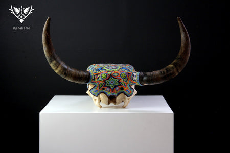 Teschio di Mucca Arte Huichol - Peyote - Arte Huichol - Marakame