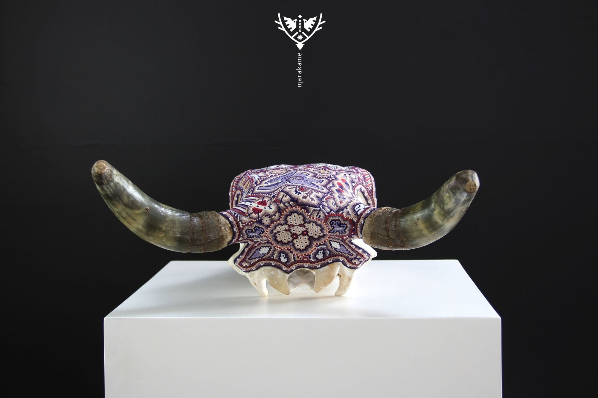 Crâne de vache Huichol Art - Tanana Werika Wimari - Huichol Art - Marakame
