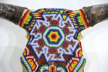 Crâne de vache Art Huichol - Tatéi Niaariwame - Art Huichol - Marakame