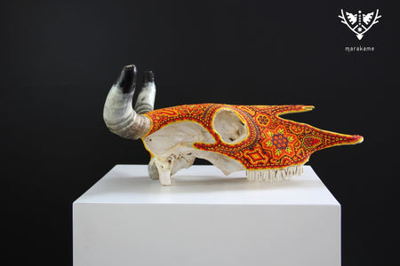 Cráneo de vaca Arte Huichol - Tau Tatewari - Arte Huichol - Marakame