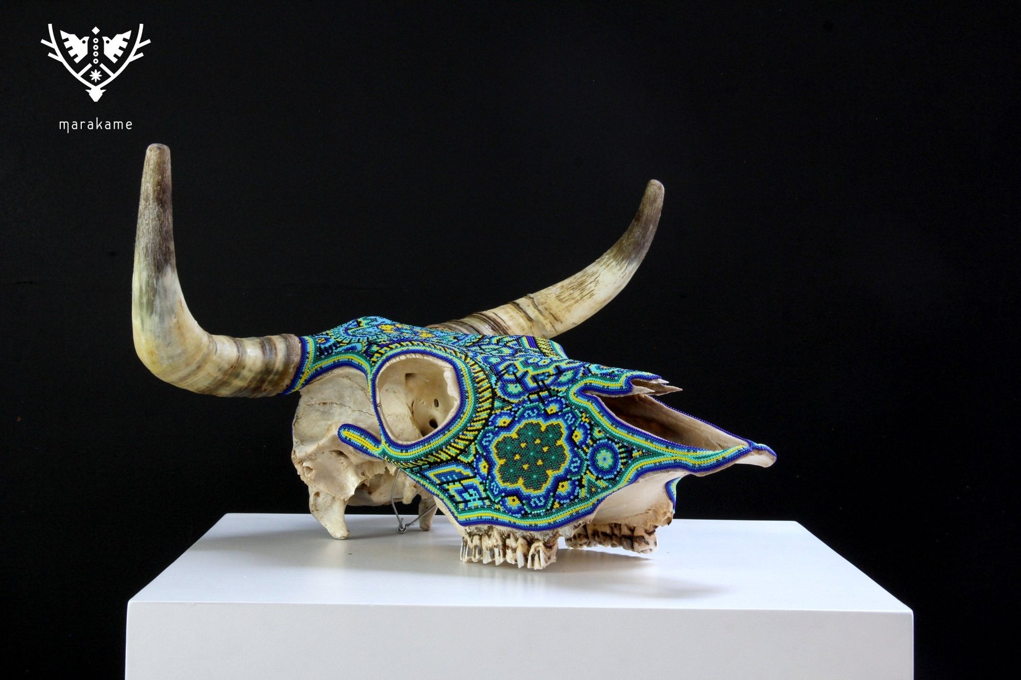 Cow skull Huichol art - tuutú nusa - Huichol art - Marakame