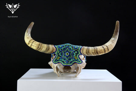 Cow skull Huichol art - tuutú nusa - Huichol art - Marakame