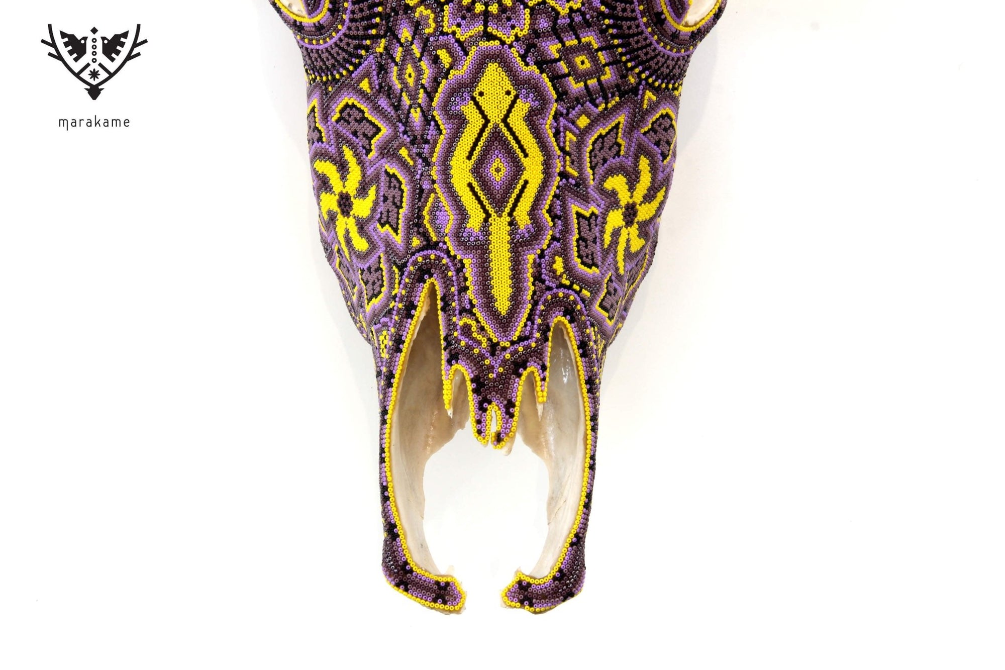 Cow Skull Huichol Art - Yellow Werika - Huichol Art - Marakame