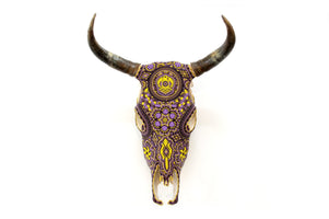 Crâne de vache Huichol Art - Jaune Werika - Art Huichol - Marakame