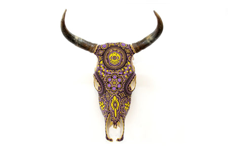 Cow Skull Huichol Art - Yellow Werika - Huichol Art - Marakame