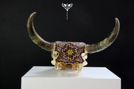 Cow Skull Huichol Art - Yellow Werika - Huichol Art - Marakame