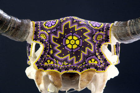 Cow Skull Huichol Art - Yellow Werika - Huichol Art - Marakame