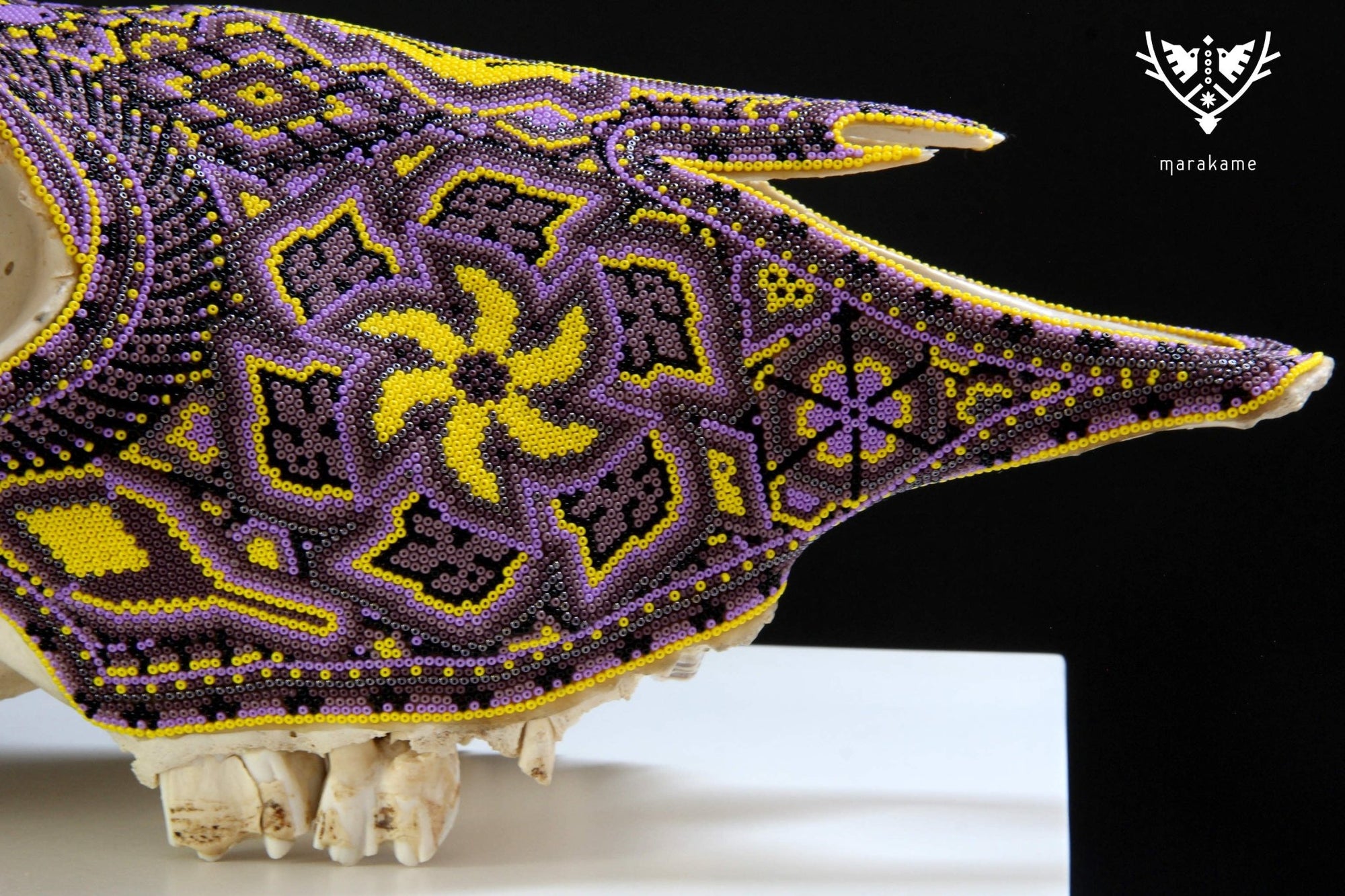 Cow Skull Huichol Art - Yellow Werika - Huichol Art - Marakame