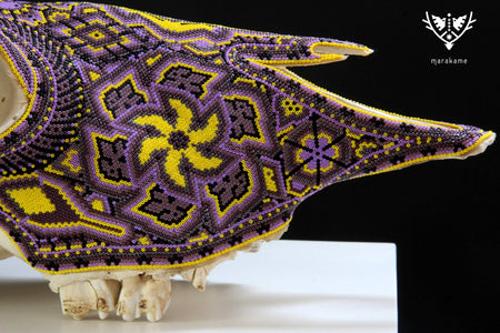Cow Skull Huichol Art - Yellow Werika - Huichol Art - Marakame
