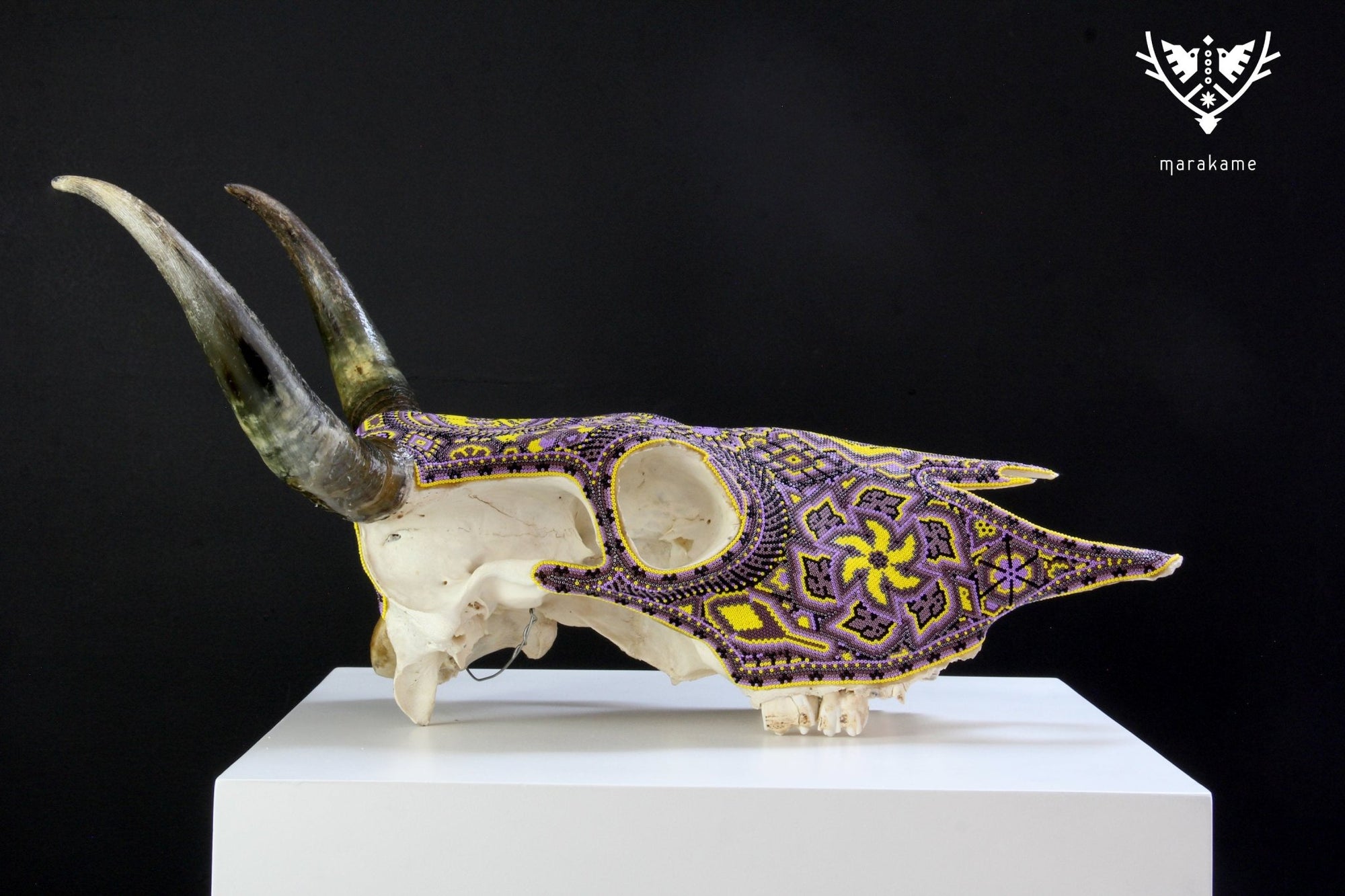 Cow Skull Huichol Art - Yellow Werika - Huichol Art - Marakame