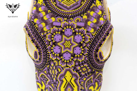 Cow Skull Huichol Art - Yellow Werika - Huichol Art - Marakame