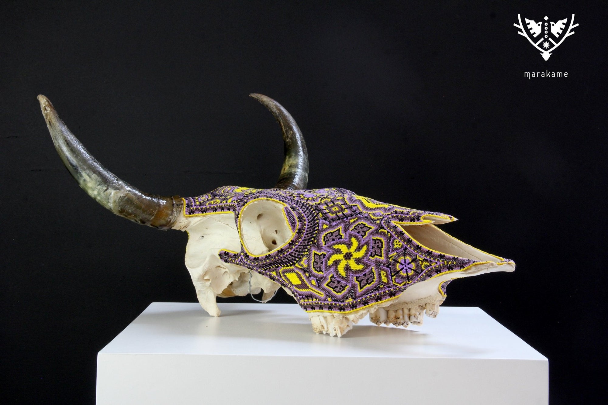 Cow Skull Huichol Art - Yellow Werika - Huichol Art - Marakame