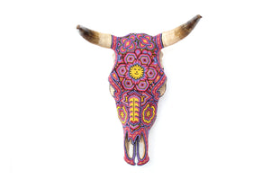 Crâne de vache Art Huichol - Wexik+a mutinuiwax+ - Art Huichol - Marakame