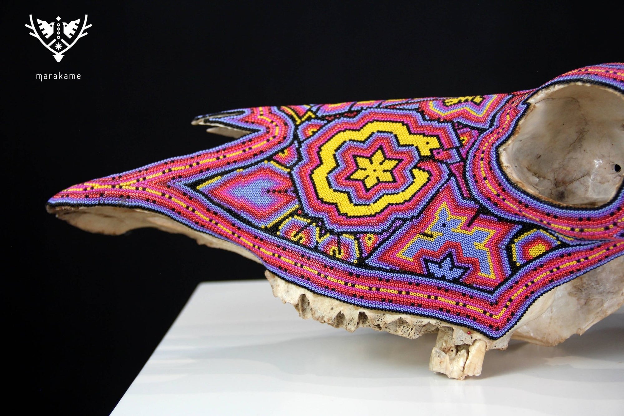 Cráneo de vaca Arte Huichol - Wexik+a mutinuiwax+ - Arte Huichol - Marakame