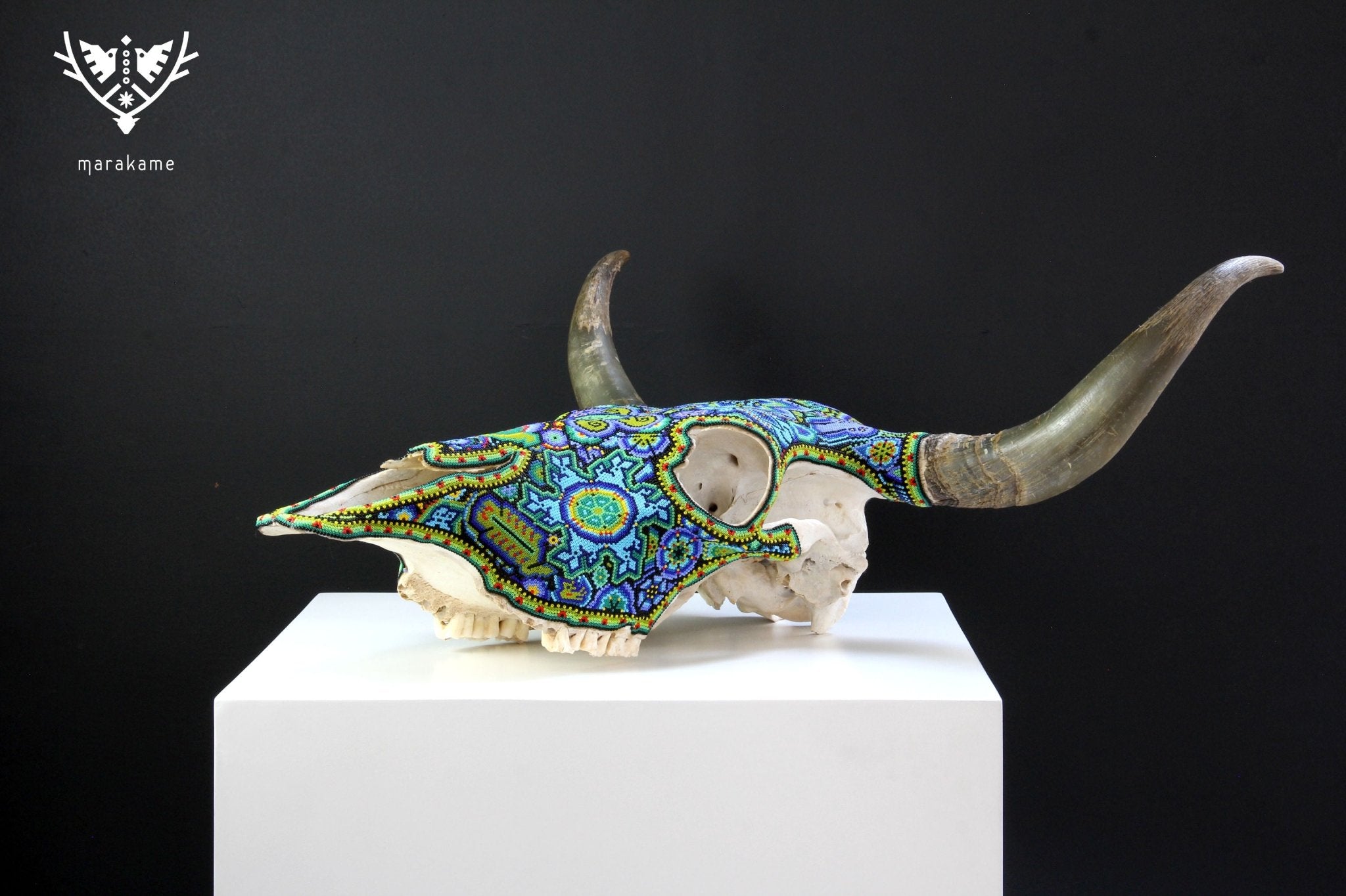 Crâne de vache Art Huichol - Wexikia Hikuri - Art Huichol - Marakame