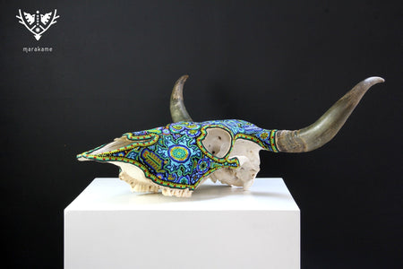 Cow Skull Huichol Art - Wexikia Hikuri - Huichol Art - Marakame