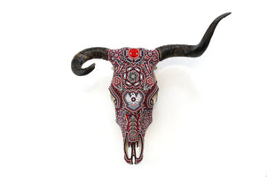 Crâne de vache Art Huichol - Wirikuta Mieme Tseriekame - Art Huichol - Marakame