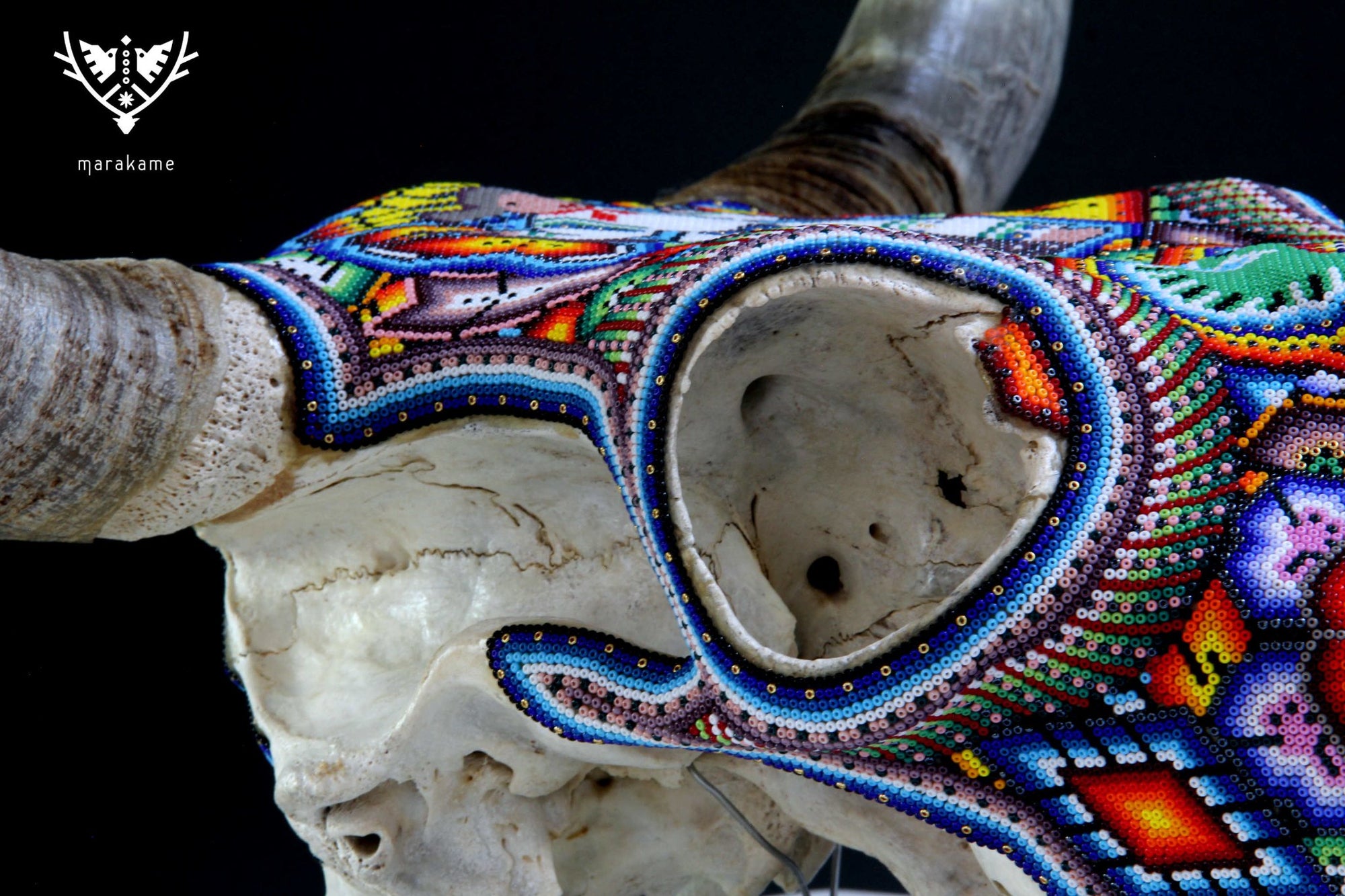 Cow skull Huichol art - large xupurero - Huichol art - Marakame