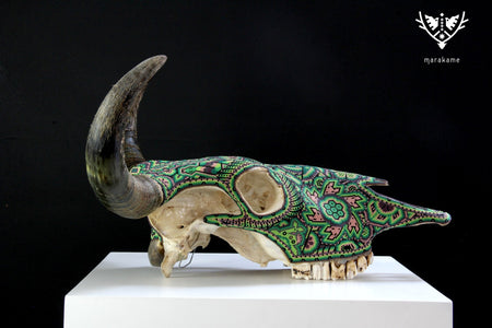 Cow skull Huichol art - xurawe tuutú - Huichol art - Marakame