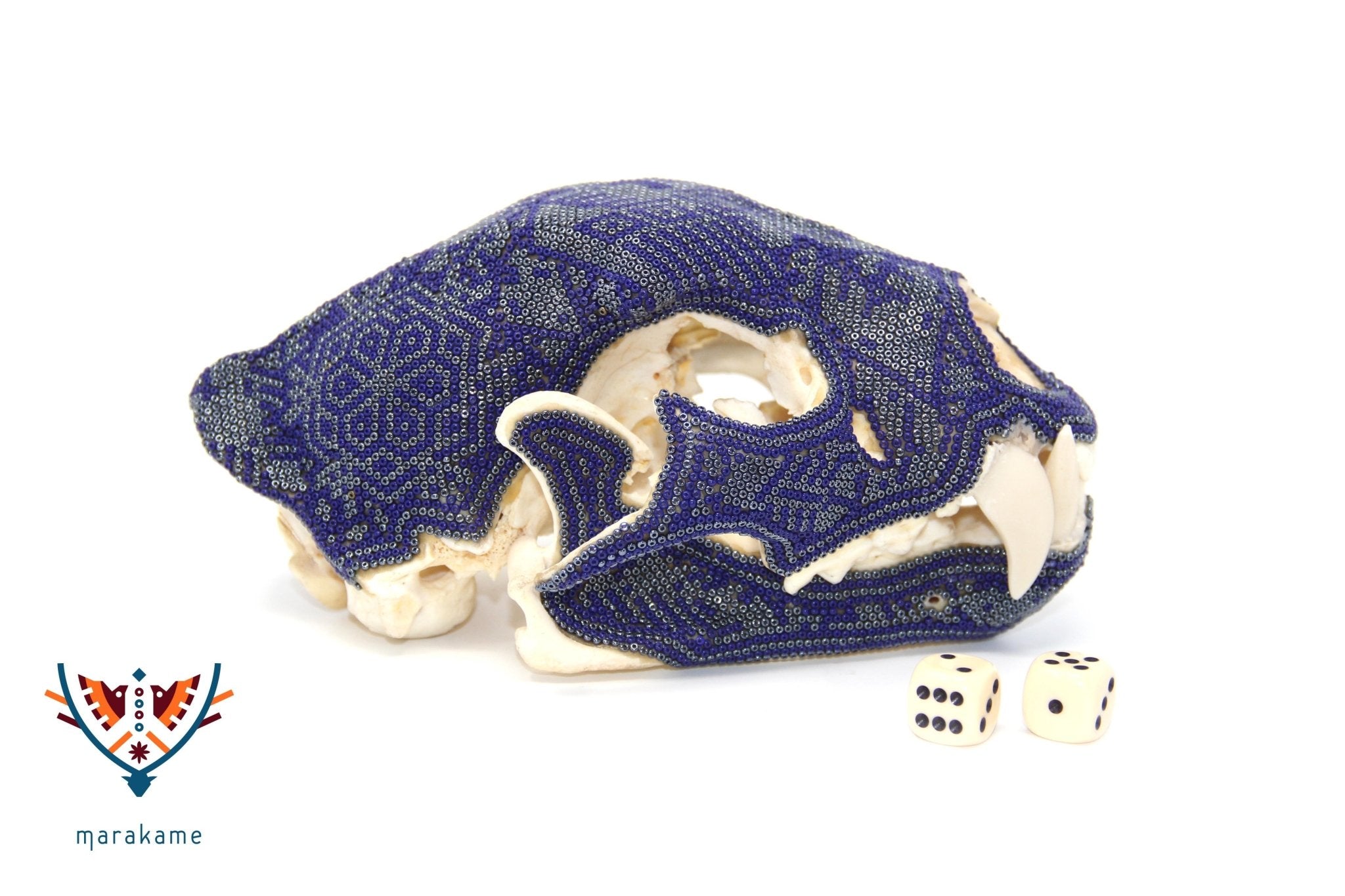 Huichol Feline Skull - "Ewi Ikú" - Huichol Art - Marakame