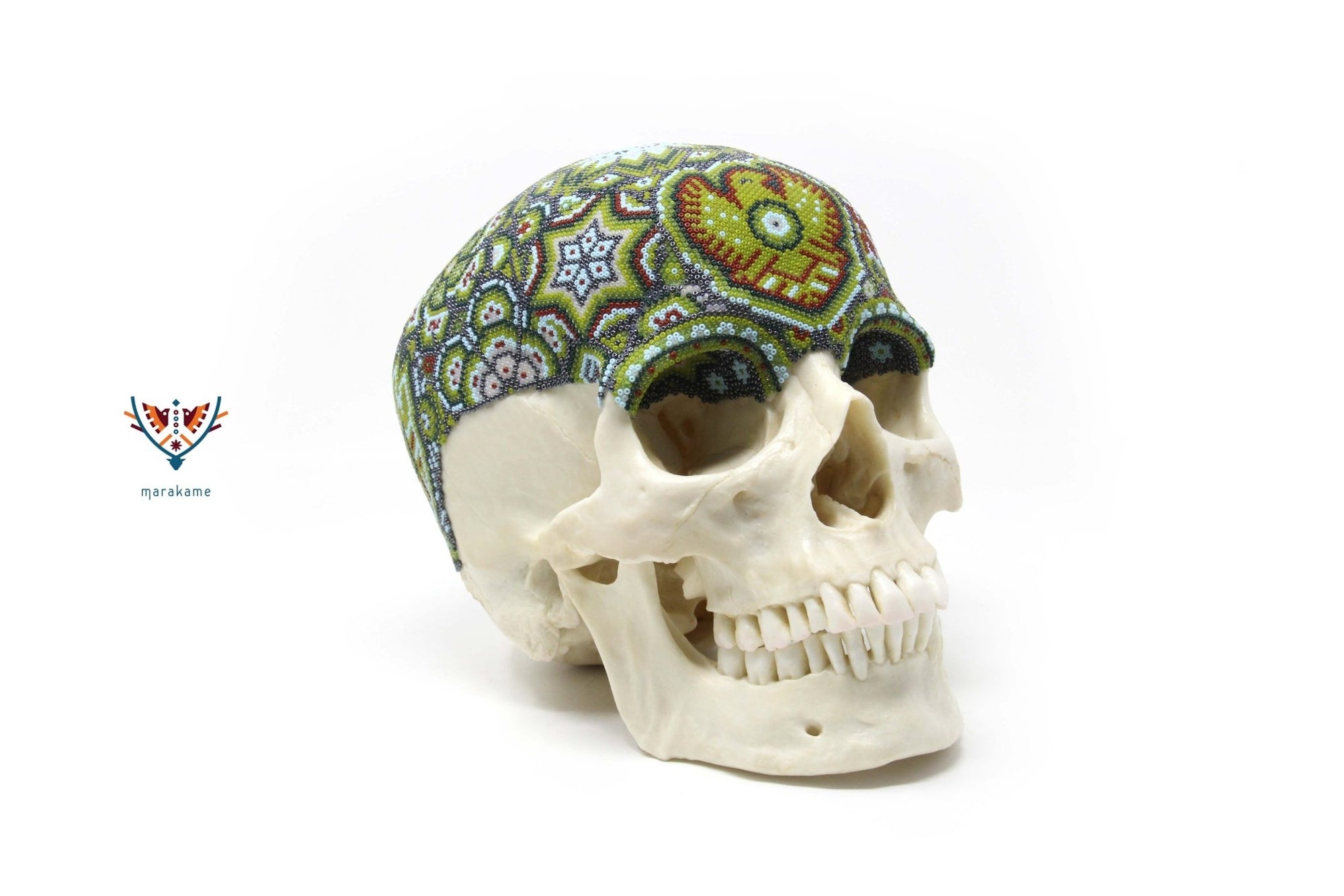 Hyperrealistic Human Skull "Hauxamanaka" - Huichol Art - Marakame