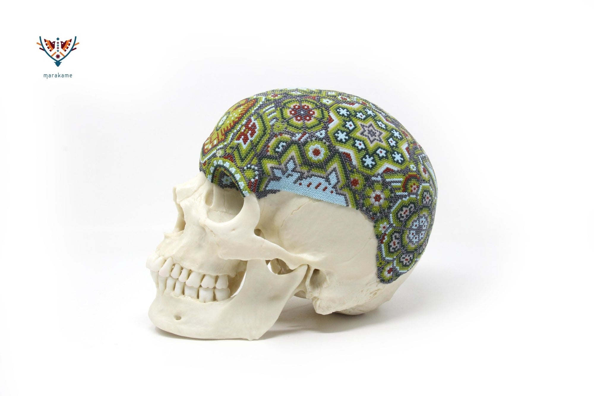 Hyperrealistic Human Skull "Hauxamanaka" - Huichol Art - Marakame