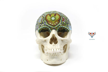 Crâne humain hyperréaliste "Hauxamanaka" - Art Huichol - Marakame