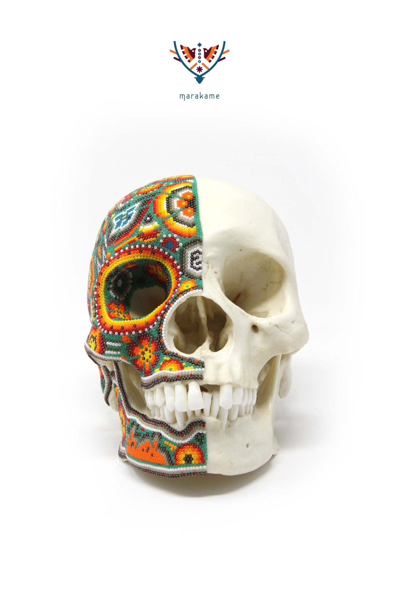 超現実的な人間の頭蓋骨「Xapawiyemeta」-HuicholArt-Marakame
