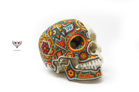 Hyperrealistic Human Skull "Xapawiyemeta" - Huichol Art - Marakame