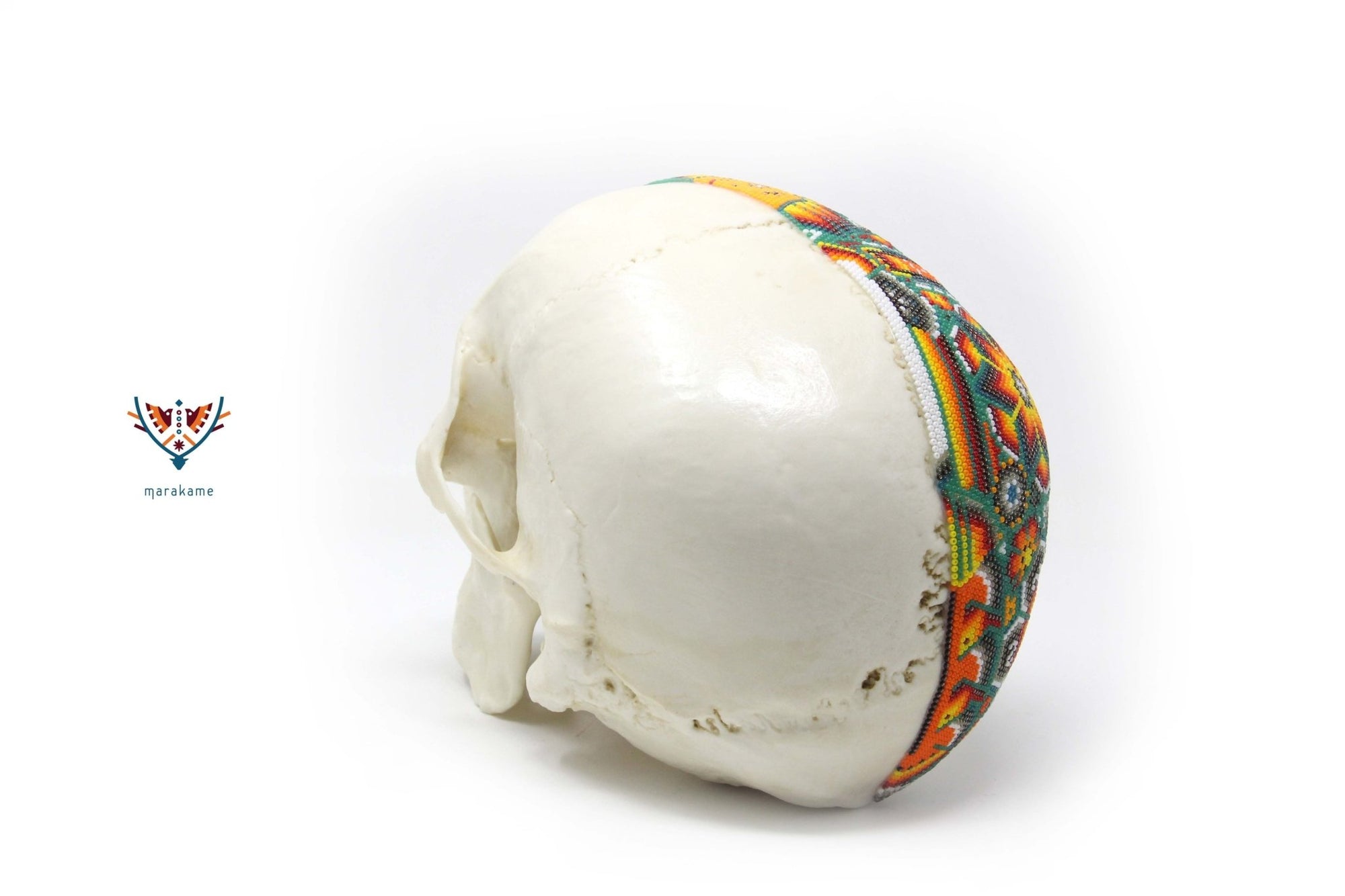 Crâne humain hyperréaliste "Xapawiyemeta" - Art Huichol - Marakame