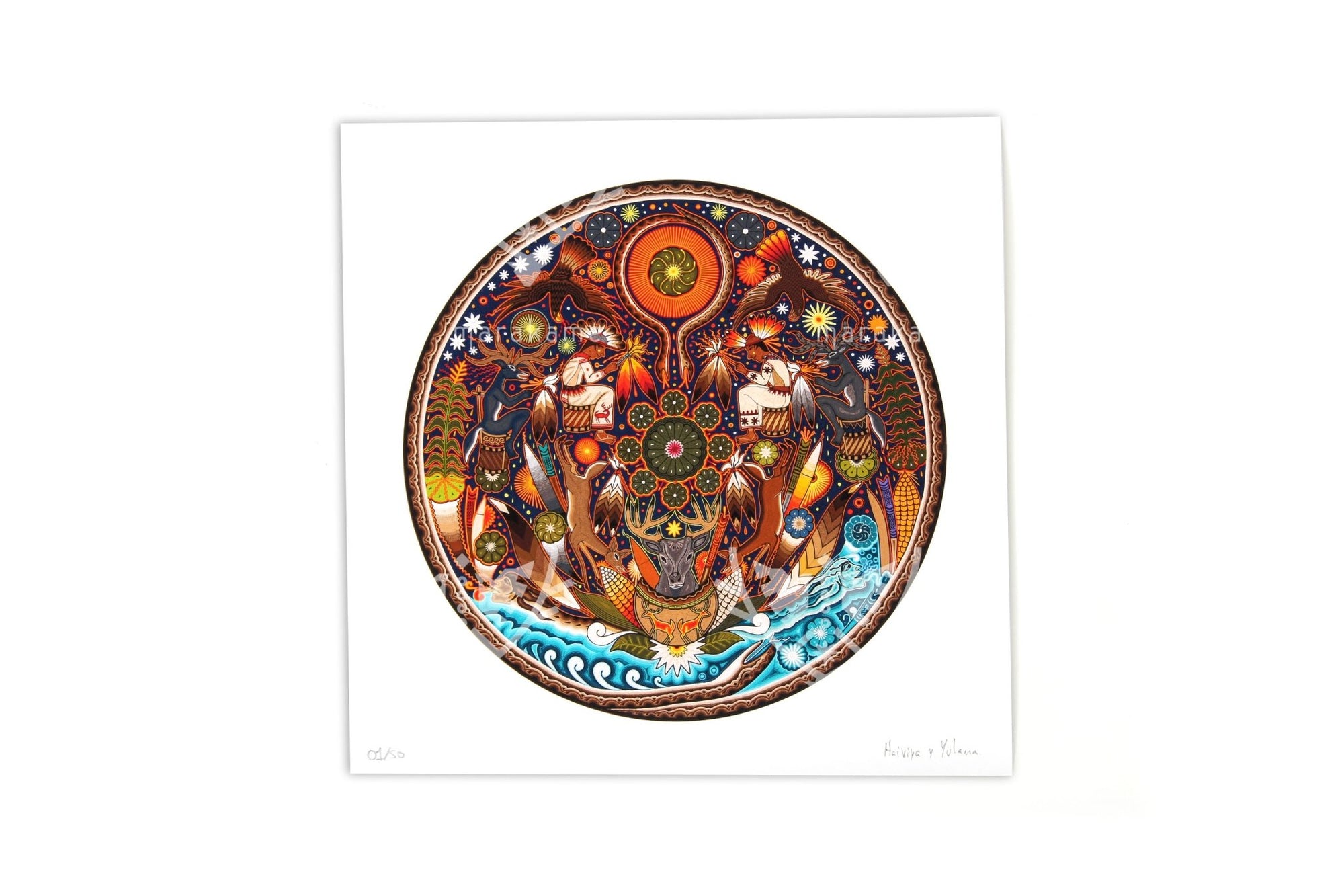 Le chant du mara'akame - 30 x 30 cm. - 12 x 12 po. - Art Huichol - Marakamé