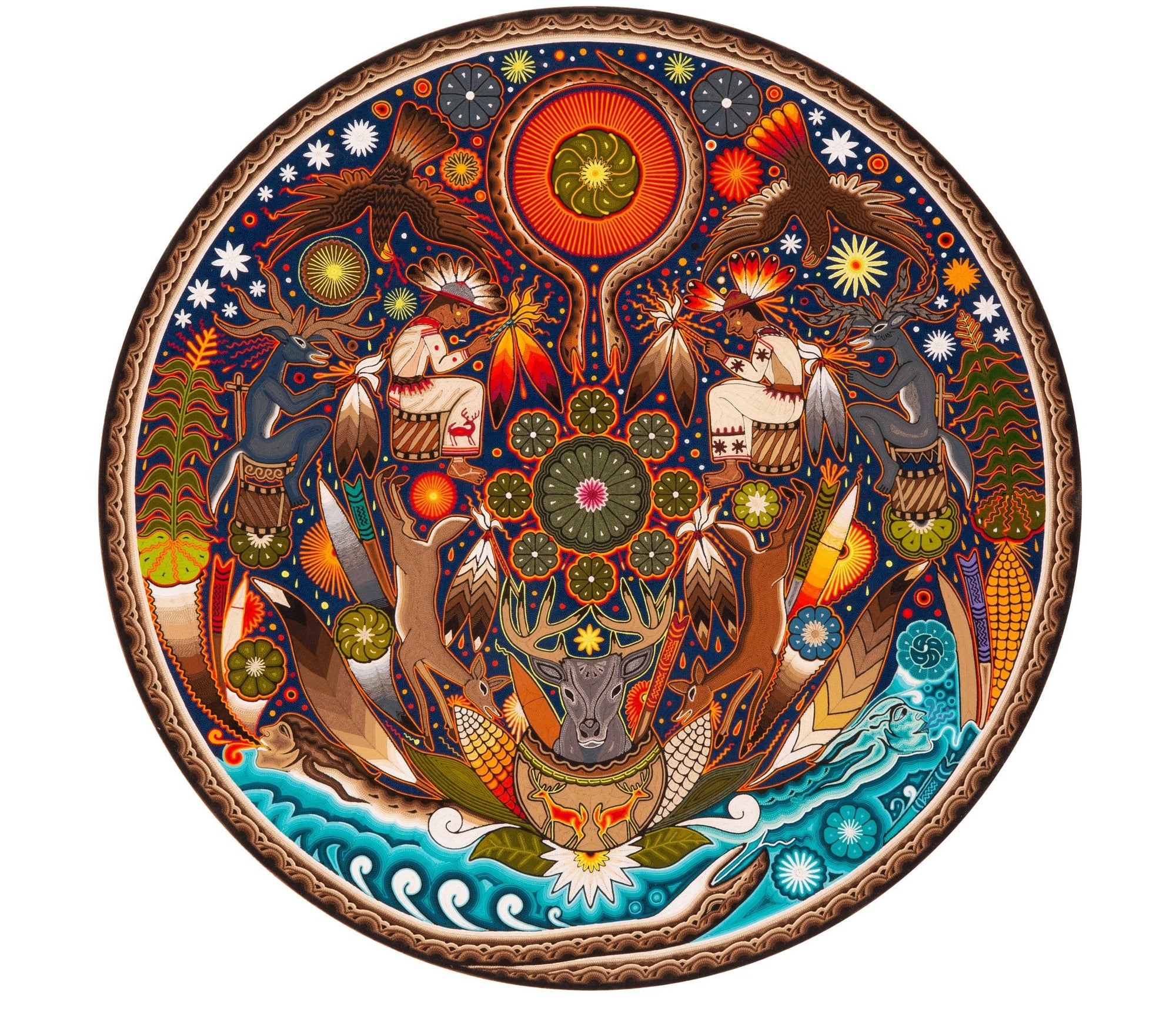 マラアカカメの歌 - 45 x 45 cm。 - 18×18インチ。 - ウイチョル族の芸術 - マラカメ
