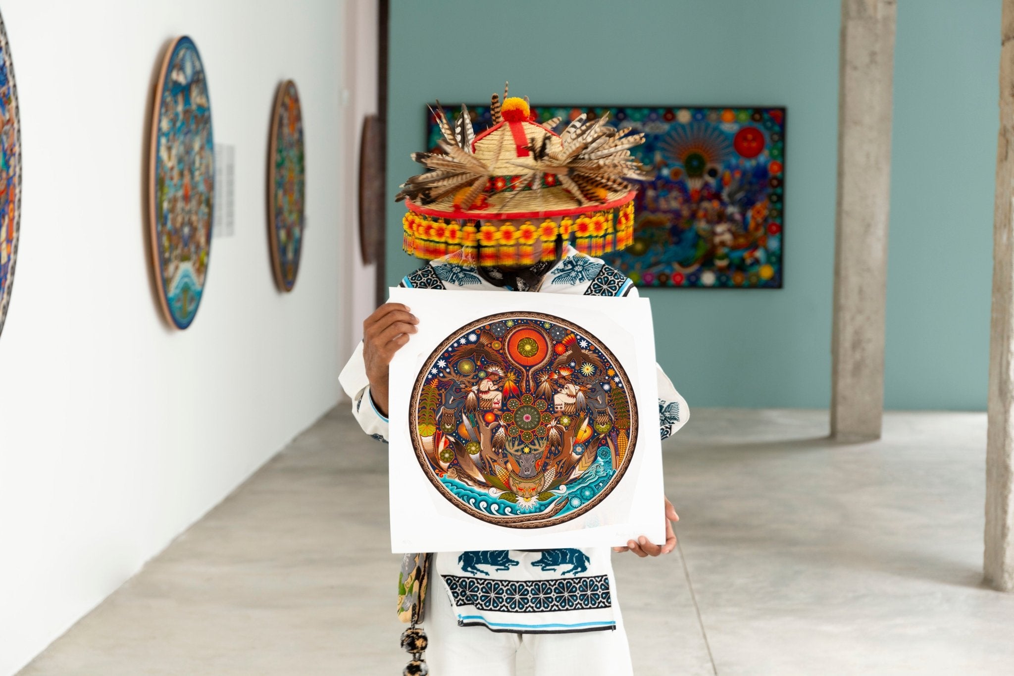 The song of the mara'akame - 45 x 45 cm. - 18 x 18 in. - Huichol Art - Marakame