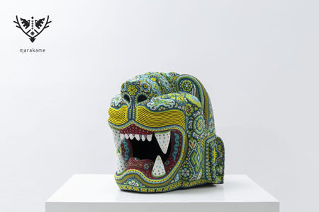 Escultura Arte Huichol Cabeza de Jaguar - Maye Gigante - Arte Huichol - Marakame