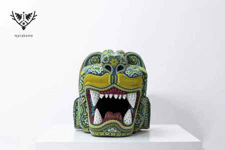 Escultura Arte Huichol Cabeza de Jaguar - Maye Gigante - Arte Huichol - Marakame