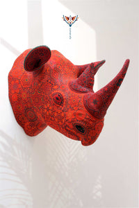 Escultura Arte Huichol - Cabeza de Rinoceronte - Xuxawe - Arte Huichol - Marakame